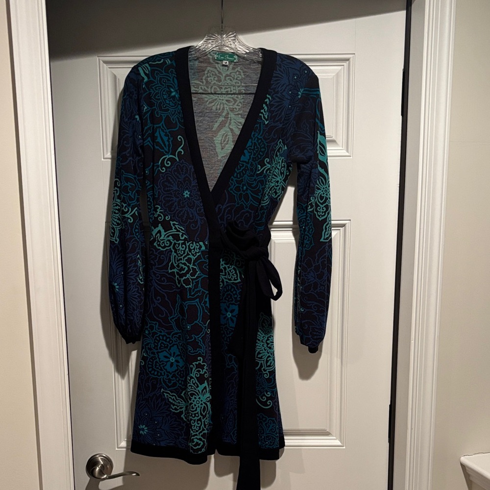 Eva Franco Teal and Gray Patterned Dress